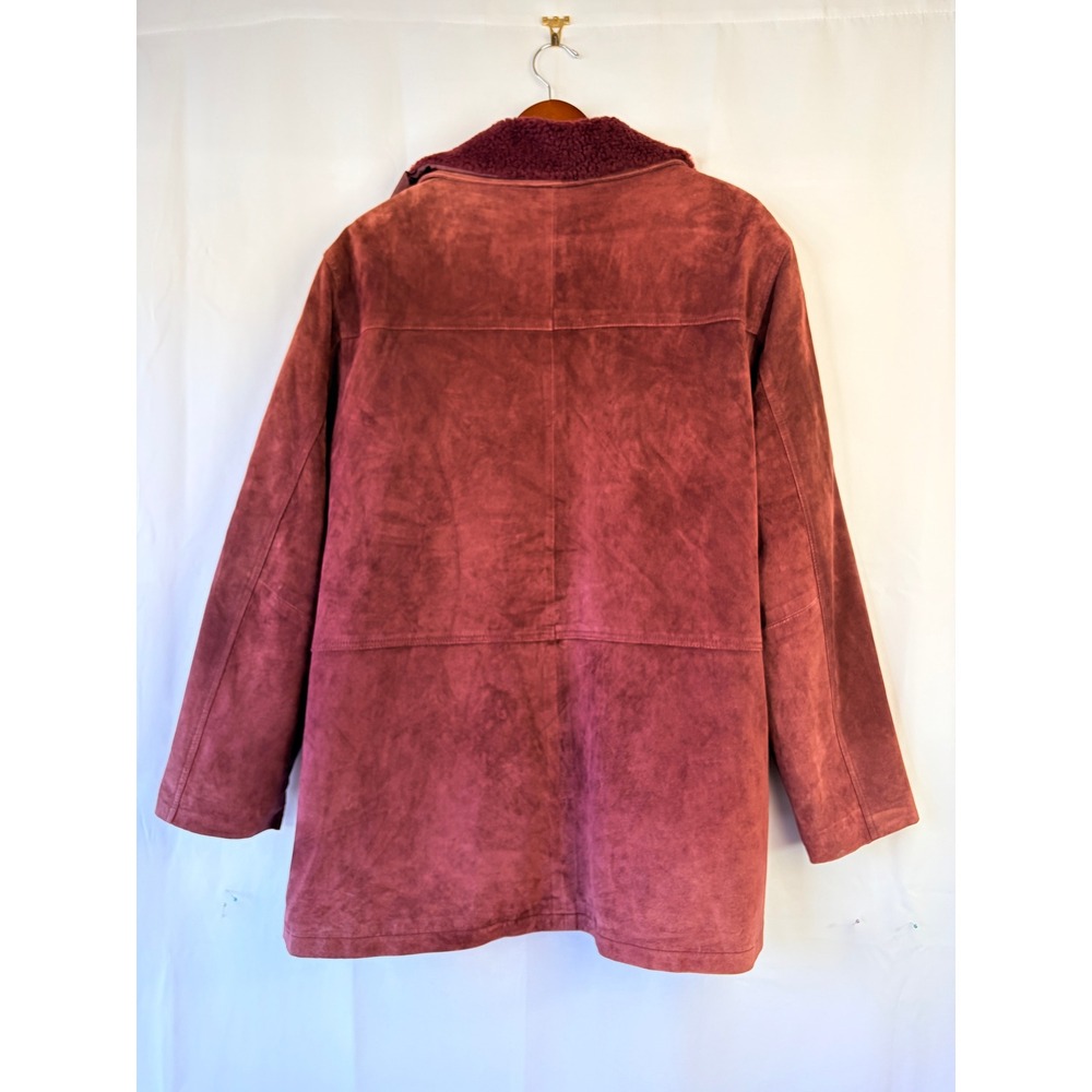 ATELIER BY B. THOMAS Suede Leather Faux Shearling Lined Jacket XL Burgundy - Picture 4 of 4